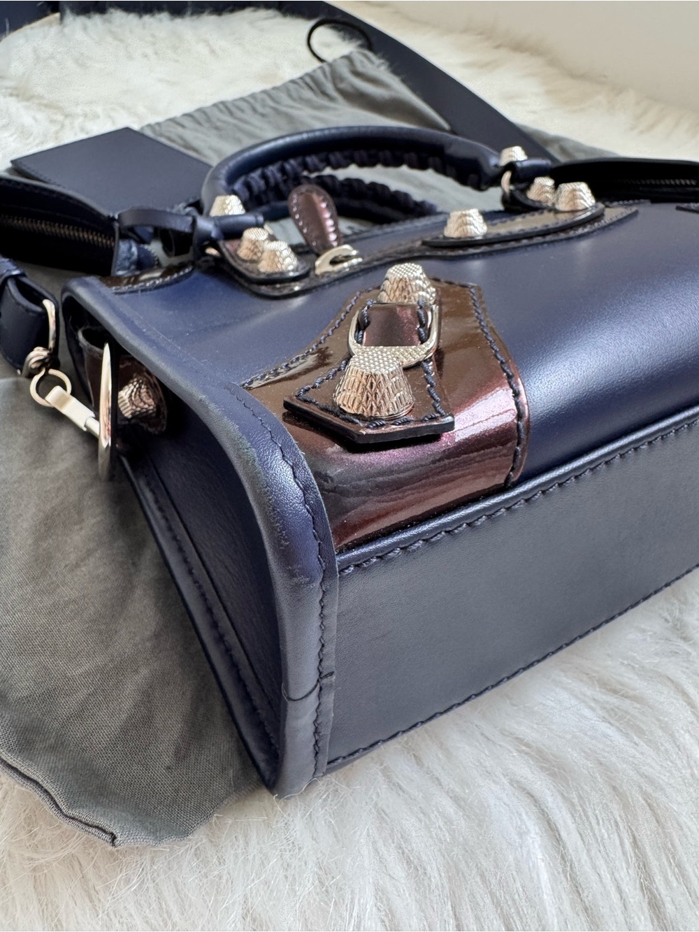 Vintage Balenciaga Navy Blue Mini City bag - Leather Top Handle Crossbody - Picture 8 of 16